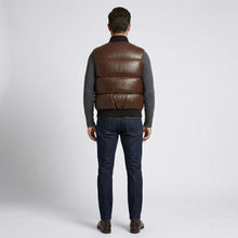 Load image into Gallery viewer, Brown Leather Puffer Vest for Men – Classic Warmth Edition
