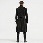 Men’s Black Suede Double-Breasted Trench Coat – Classic Long Overcoat