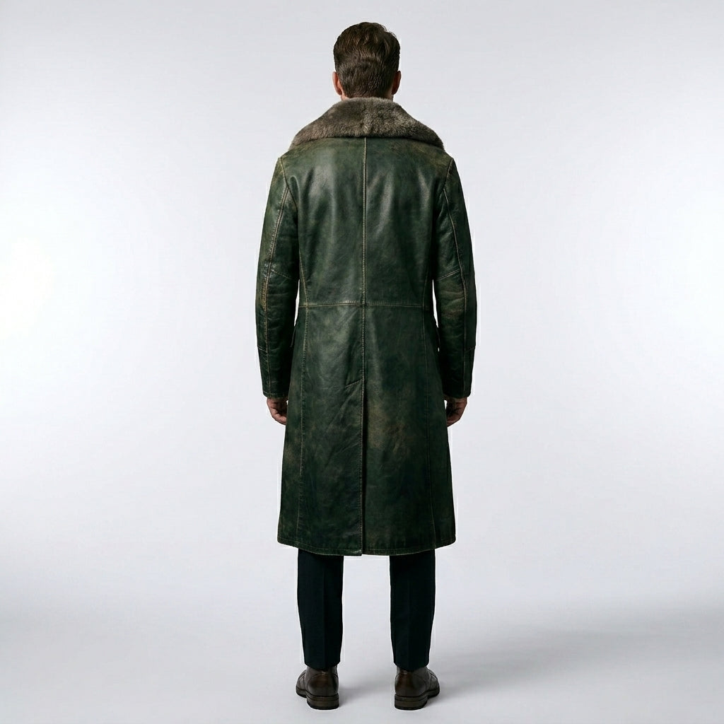 Men’s Dark Green Shearling Leather Jacket – Premium Winter Aviator Style