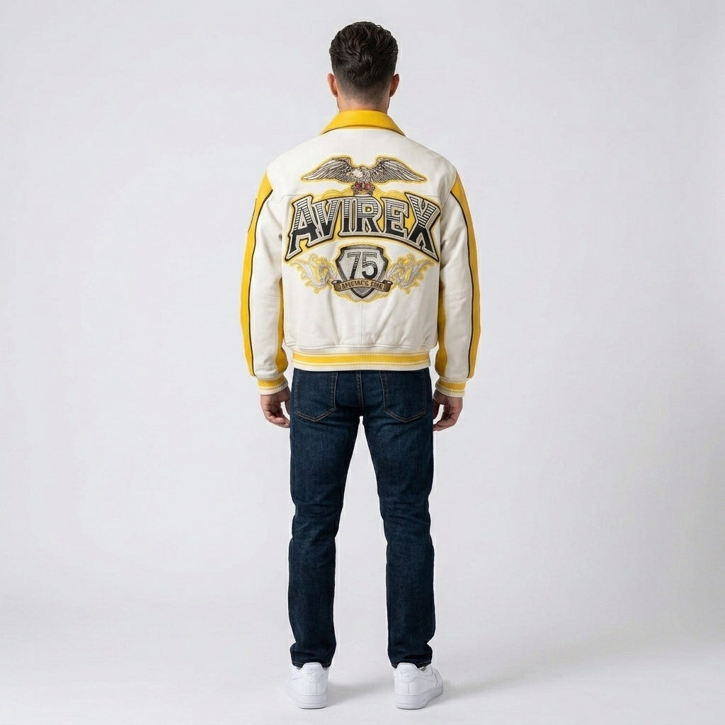 Aviators King Varsity Leather Jacket – Yellow & White Edition