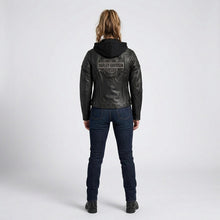 Laden Sie das Bild in den Galerie-Viewer, Motorradjacke für Damen im Harley-Stil mit Scroll Skull 3-in-1 aus Leder
