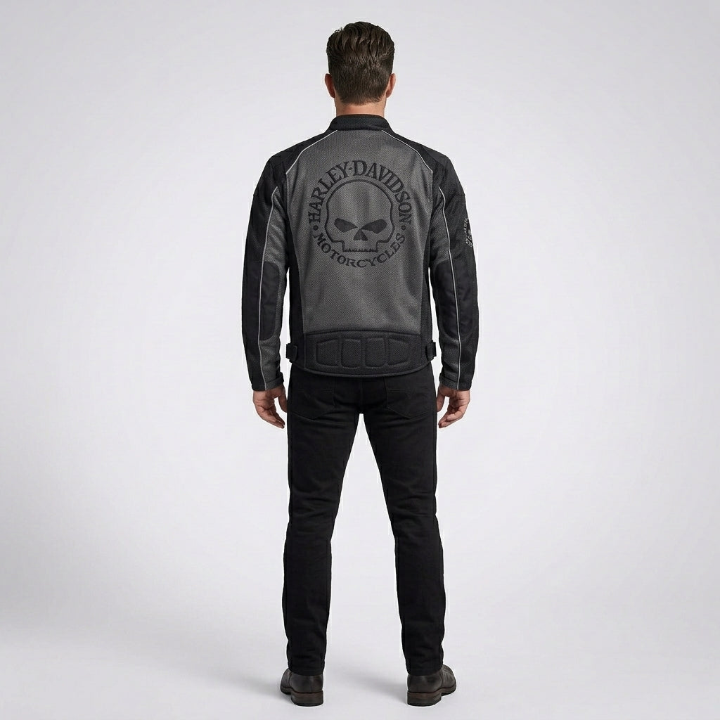 Herren Willie G Skull Mesh Motorradjacke – Atmungsaktive Motorradjacke im Harley-Stil