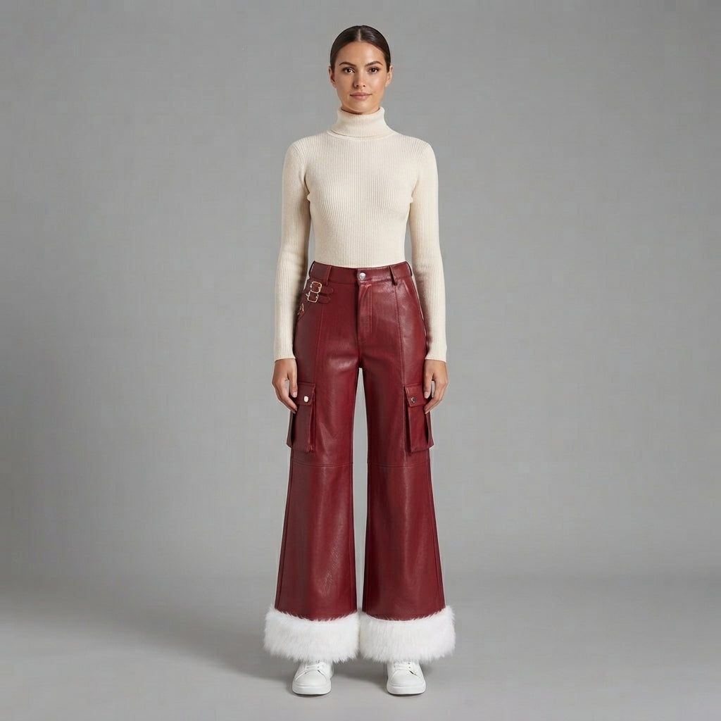 Women's Red Leather Pant