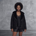 Women's Black Shearling Jacket with fur collar