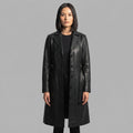 Women's  Faux Black Leather Trench Coat