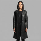 Women's  Faux Black Leather Trench Coat