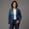 Women's Blue  Leather Blazer