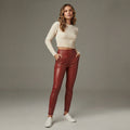 Women's Red  Leather Capri