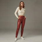 Women's Red  Leather Capri