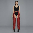 Women Black and RED  Leather Chaps