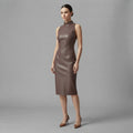 Buy Women's Brown Sleeveless Leather Dress