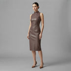 Buy Women's Brown Sleeveless Leather Dress