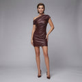 Buy Women's Burgundy Short  Sleeveless Leather Dress