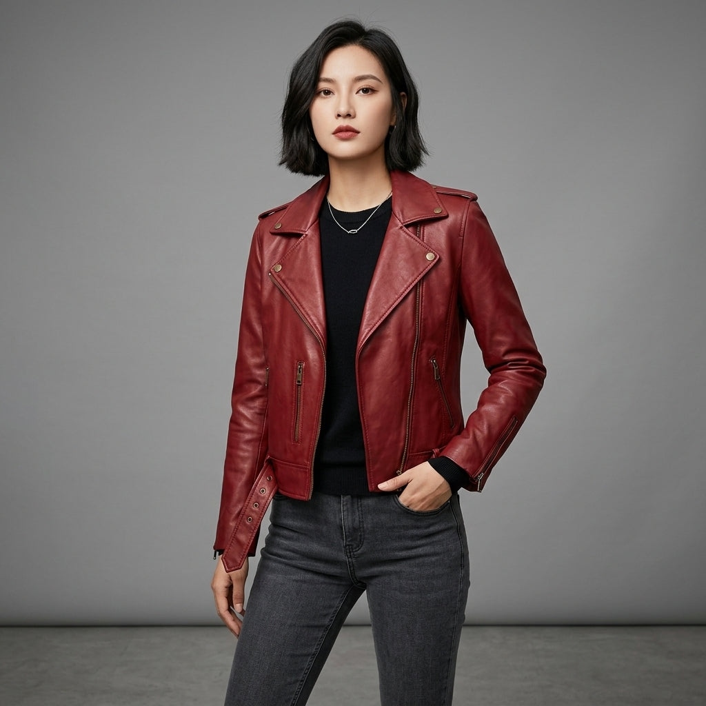 Buy Women's Red Leather  Jacket