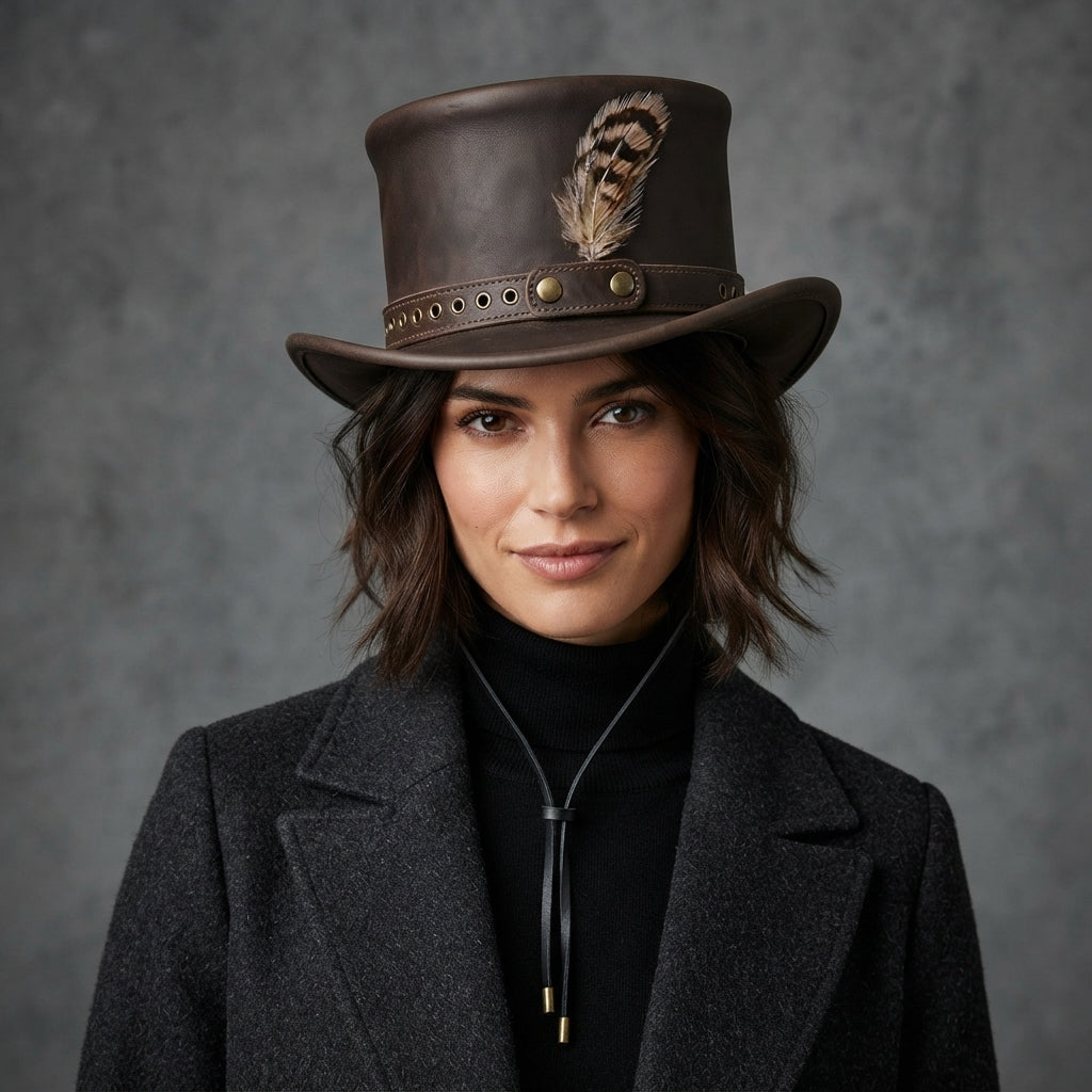 Buy Women's Stylish Brown Top Leather Hat