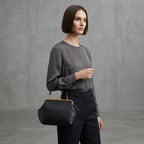 Women's Black  Leather Shoulder Bag with golden chain