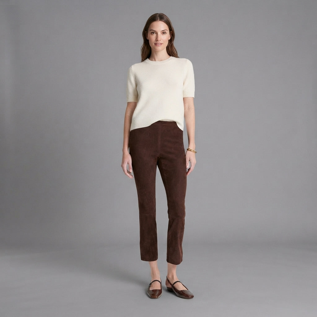 Women's Brown  Leather Capri