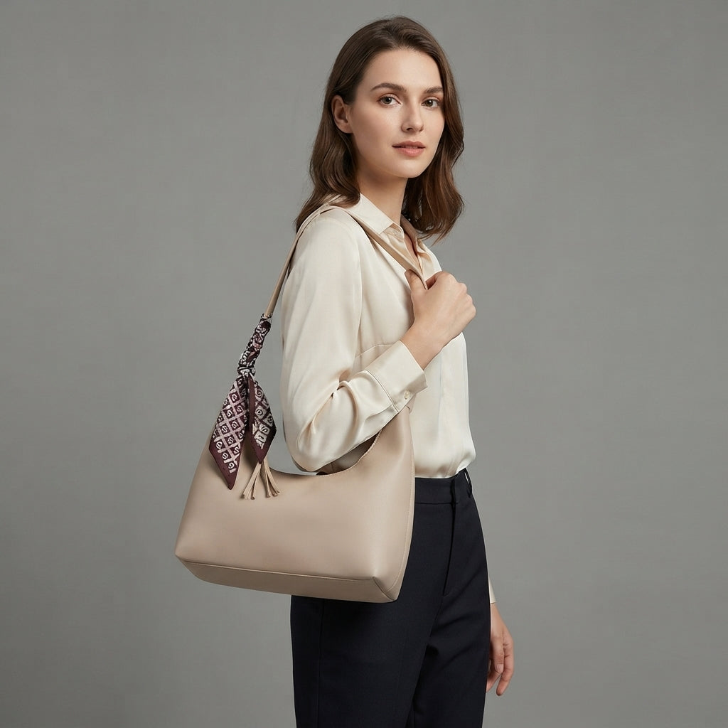 Women's Biege  Leather Shoulder Bag