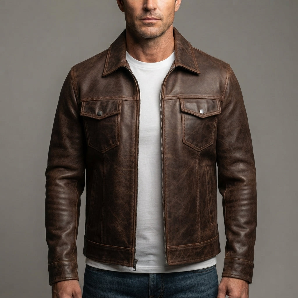 Men's Brown Leather Field Jacket