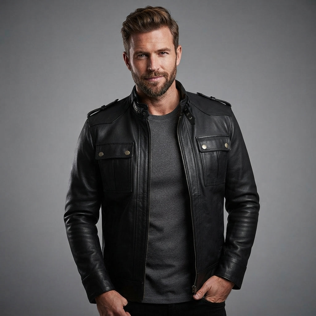 Men's Cafe Racer Real Leather Jacket
