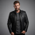 Classy Black Bomber Leather Field Jacket
