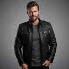 Classy Black Bomber Leather Field Jacket