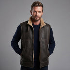 Men's Beige Brown Shearling Leather Vest - Leather Outlet