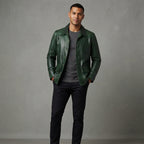 Olive Green Leather Field Jacket