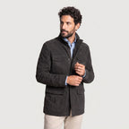 Dark charcoal or graphite-colored suede field jacket
