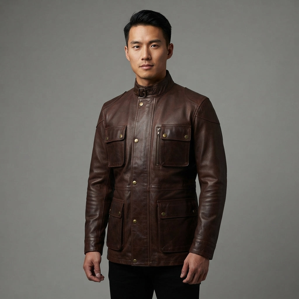 Men's Black Handmade Genuine Leather Jacket