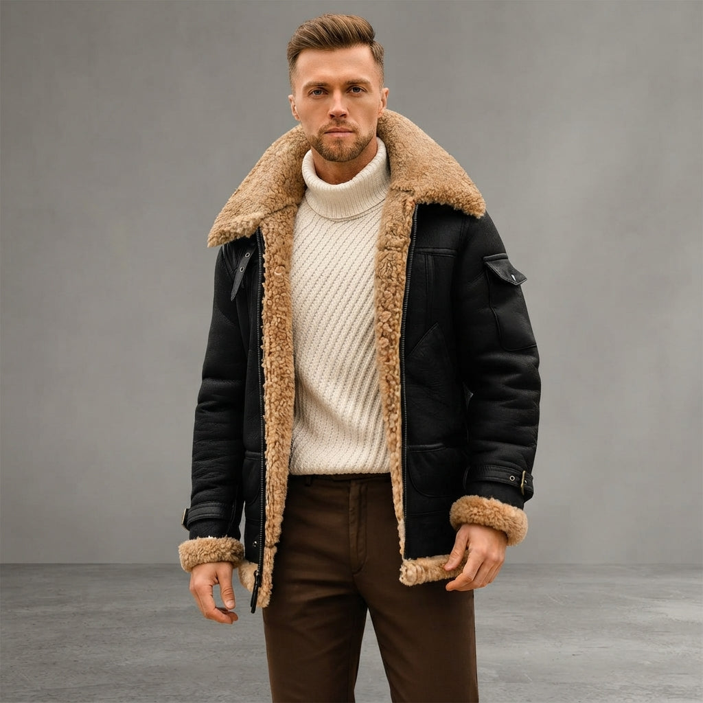 Men's Premium Shearling Fur Leather Jacket