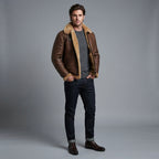 Men's Brown Leather  Jacket with fur