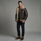 Men's Black Leather Faux Fur Jacket