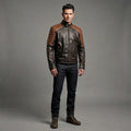 Men's Brown Black Cafe Racer Leather Jacket