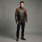 Men's Brown Black Cafe Racer Leather Jacket