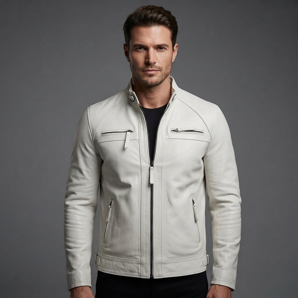 Men's White Cafe Racer Jacket