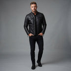 Men's Premium Black Cafe Racer Jacket
