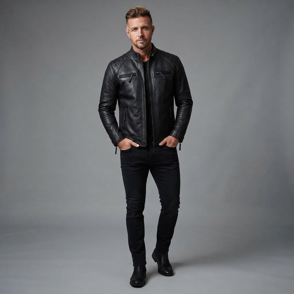 Men's Black Cafe Racer Jacket