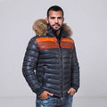 Men's Grey & Orange Down Leather Jacket