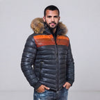 Men's Grey & Orange Down Leather Jacket