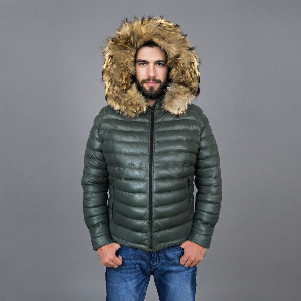 Men's Zinc & Skin Down Leather Jacket - Leather Outlet