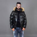 Men's Black & Skin Down Leather Jacket