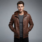 Men's Ethan Brown Hooded Leather Jacket