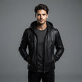 Men's Hooded Black Leather Jacket