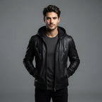Men's Hooded Black Leather Jacket
