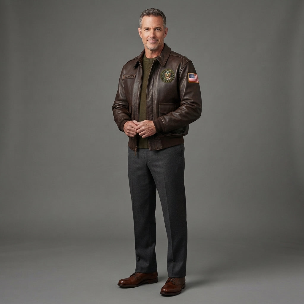 Men's Military Leather Bomber Jacket