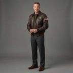 Men's Brown Leather Military Jacket