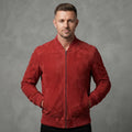Men's  Red Suede Retro  Leather Jacket