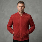 Men's  Red Suede Retro  Leather Jacket