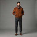 Men's Suede Blouson Long Sleeve Leather Jacket